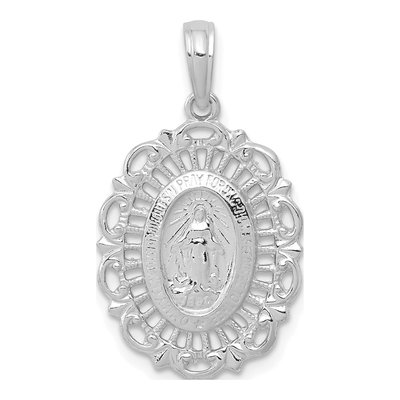 14K White Gold Oval Miraculous Medal Pendant