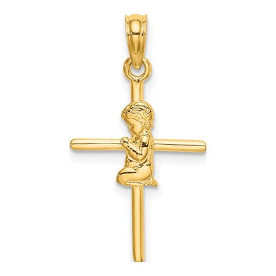 14K Yellow Gold Praying Boy Cross Charm