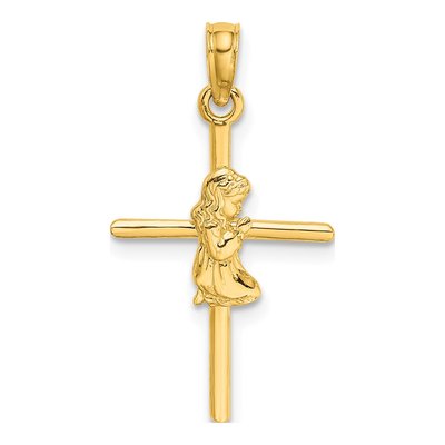 14K Yellow Gold Praying Girl Cross Charm