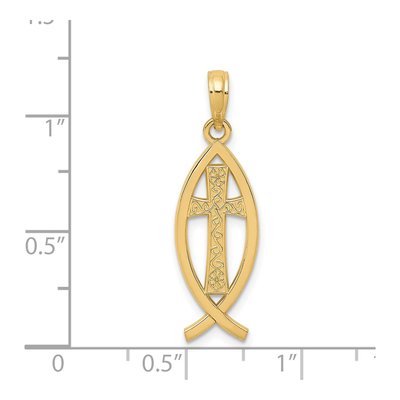 14K Yellow Gold Cross Ichthus Fish Pendant – view 4