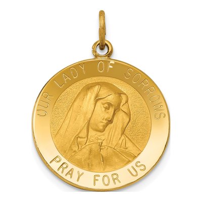 14K Yellow Gold Our of Sorrows Medal Pendant