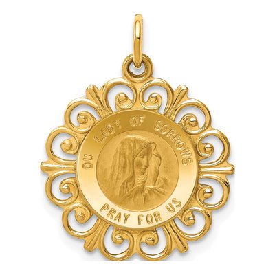 14K Yellow Gold Our of Sorrows Medal Pendant