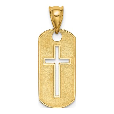 14K Yellow Gold Dog Tag Cross Cut-Out Pendant