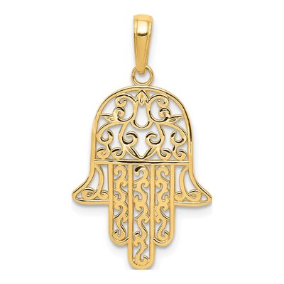 14K Yellow Gold Filigree Chamseh Pendant