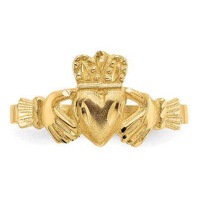 14K Yellow Gold Diamond-Cut Claddagh Ring – view 6