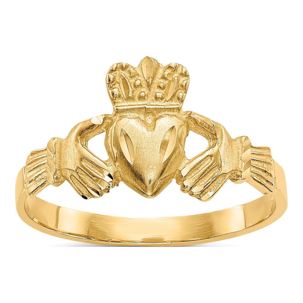 14K Yellow Gold Diamond-Cut Claddagh Ring