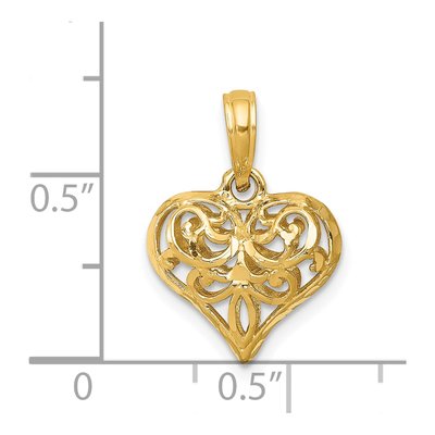 14K Yellow Gold Filigree Puffed Heart Pendant – view 4