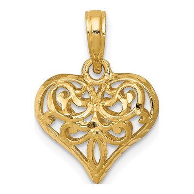 14K Yellow Gold Filigree Puffed Heart Pendant – view 5