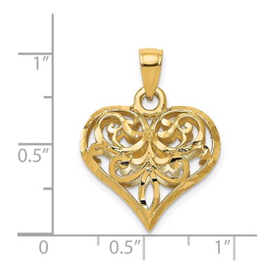 14K Yellow Gold Filigree Puffed Heart Pendant – view 4