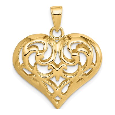 14K Yellow Gold 3D Filigree Puffed Heart Pendant – view 4