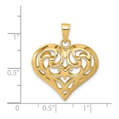 14K Yellow Gold 3D Filigree Puffed Heart Pendant – view 6