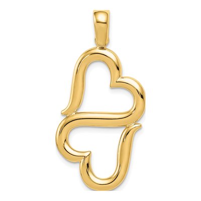 14K Yellow Gold Double Hearts Pendant