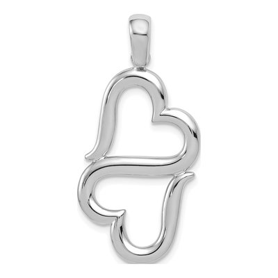 14K White Gold 3-D Double Hearts Pendant