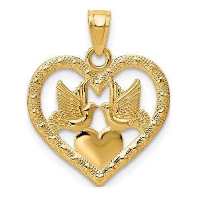 14K Yellow Gold Doves Heart Pendant