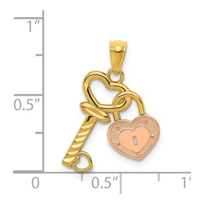 14K Two-Tone Gold Heart Lock Key Pendant – view 4