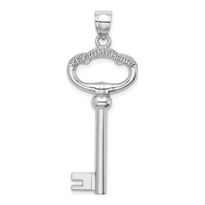 14K White Gold 3D Key to My Heart Charm