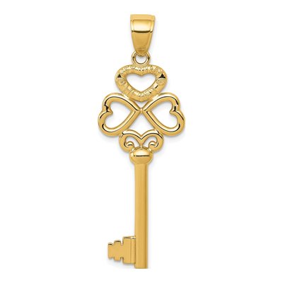 14K Yellow Gold 3D Hearts Key to My Heart Charm