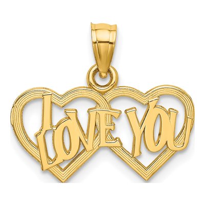 14K Yellow Gold I LOVE YOU Double Heart Charm