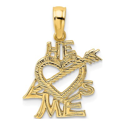 14K Yellow Gold He Loves Me Heart Charm