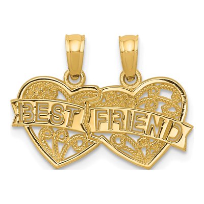 14K Yellow Gold Best Friend 2-Piece Heart Pendant