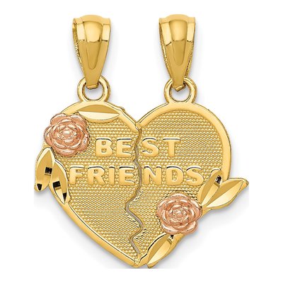 14K Two-Tone Gold Best Friends Heart Set Pendant