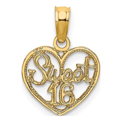 14K Yellow Gold Sweet 16-Heart Pendant