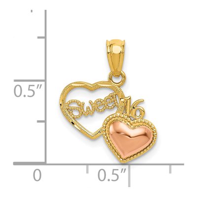 14K Two-Tone Gold Sweet 16-Heart Pendant – view 4