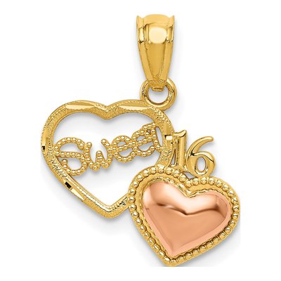 14K Two-Tone Gold Sweet 16-Heart Pendant
