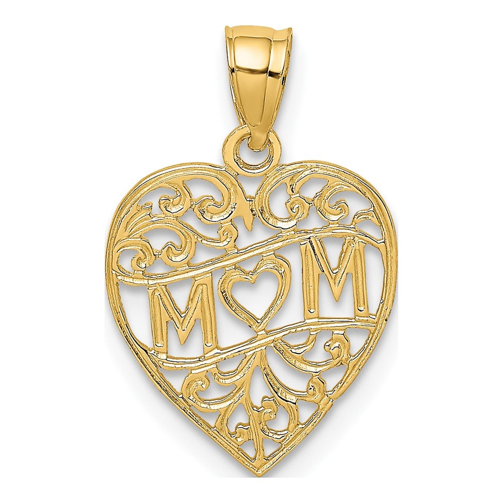 14K Yellow Gold Mom Heart Charm