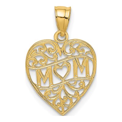 14K Yellow Gold Mom Heart Charm