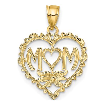 14K Yellow Gold MOM Heart Pendant