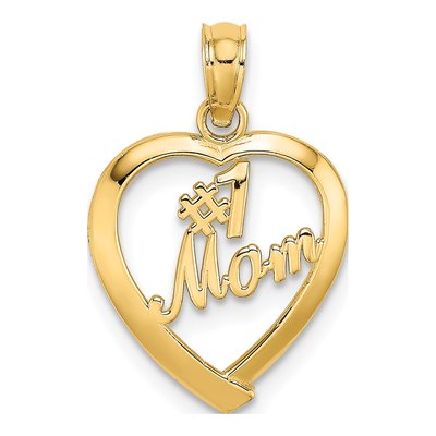 14K Yellow Gold MOM Heart Number 1 Pendant