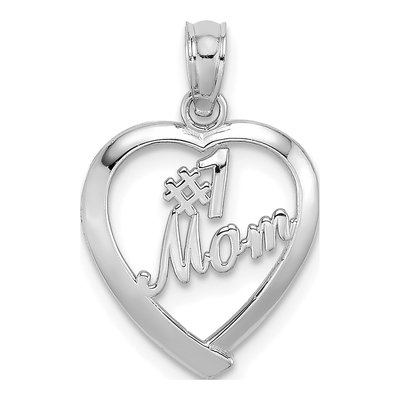 14K White Gold MOM Heart Number 1 Pendant