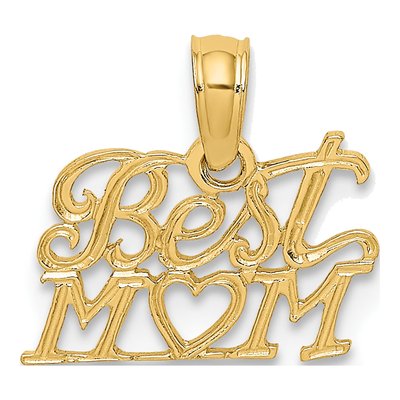 14K Yellow Gold Best Mom Heart Pendant