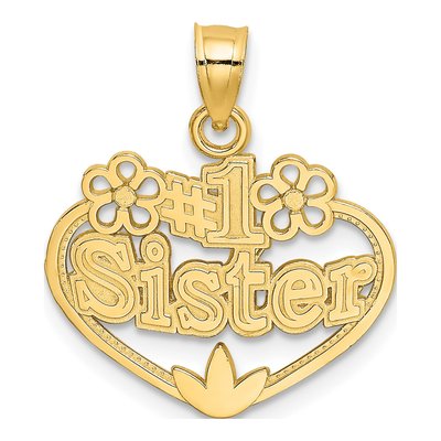 14K Yellow Gold Sister Heart Number 1 Pendant