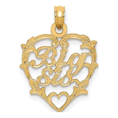 14K Yellow Gold BIG SIS Heart Pendant