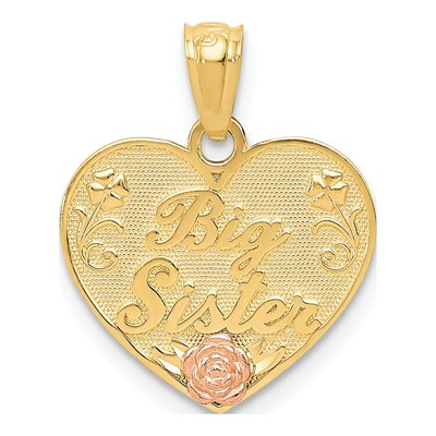 14K Two-Tone Gold Big Sister Heart Pendant