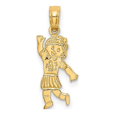 14K Yellow Gold Girl Waving Flower Charm