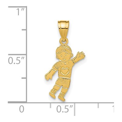 14K Yellow Gold Boy Waving Heart Pendant – view 4
