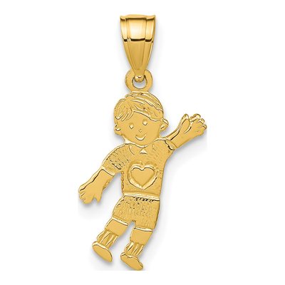 14K Yellow Gold Boy Waving Heart Pendant