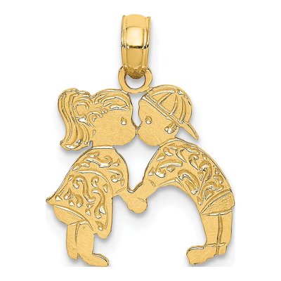 14K Yellow Gold Kissing Boy Girl Charm