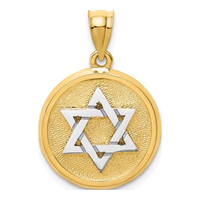 14K Two-Tone Gold Star of David Disc Charm