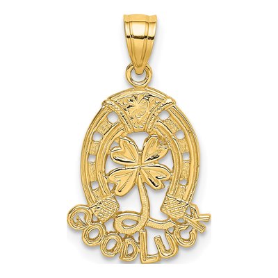14K Yellow Gold Horseshoe Clover Charm