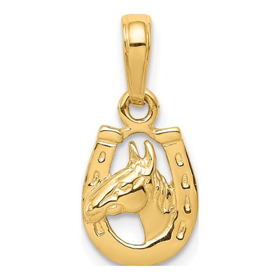 14K Yellow Gold Horseshoe Horse Head Pendant