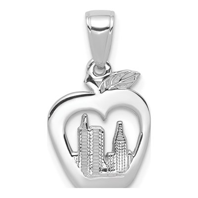 14K White Gold NY Skyline Apple Pendant