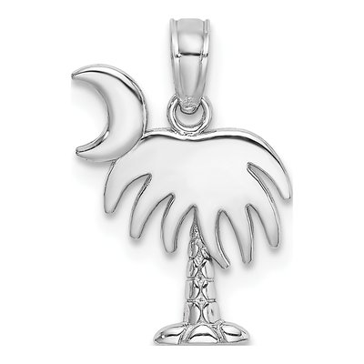 14K White Gold Palm Tree Moon Pendant