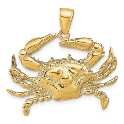 14K Yellow Gold Large Blue Crab Pendant