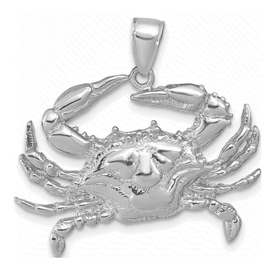14K White Gold Large Blue Crab Pendant