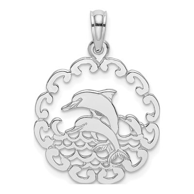 14K White Gold Jumping Dolphins Pendant