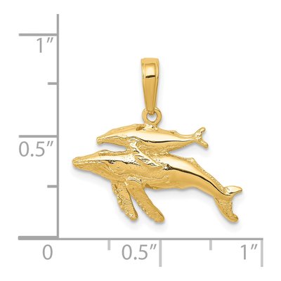 14K Yellow Gold Mother Baby Whale Pendant – view 4
